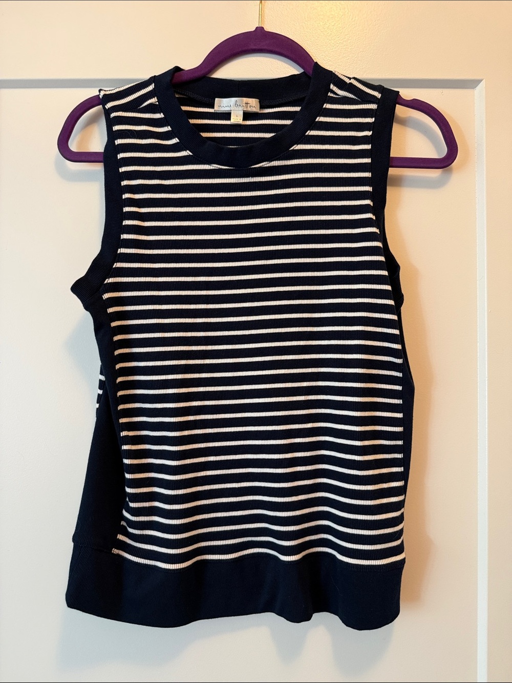 nine britton Navy and White Striped Sleeveless Knit Tank Top